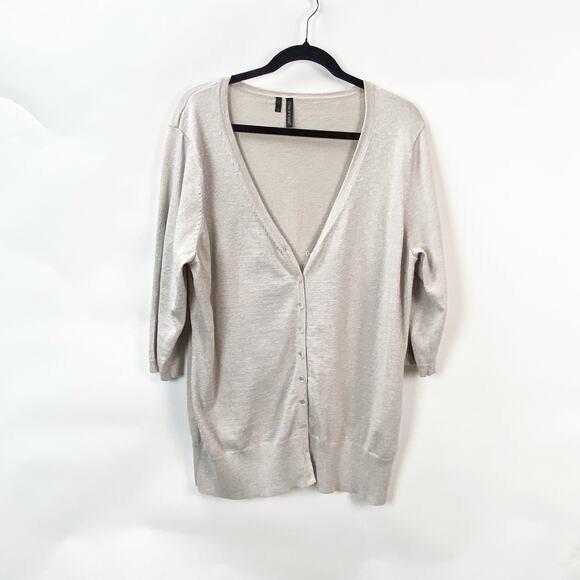 2/$30 Maurices 1X Plus Womens Beige Metallic Weave Shimmer Knit Cardigan Sweater - Picture 1 of 10